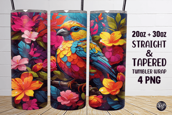 Download Colorful Bird &amp; Flowers Tumbler Wrap PNG - Premium Resources