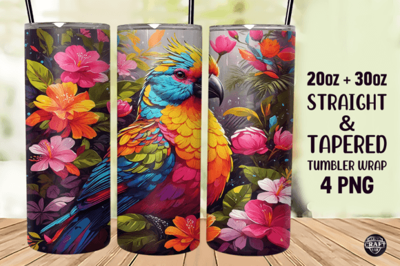 Download Colorful Bird &amp; Flowers Tumbler Wrap PNG - Premium Resources